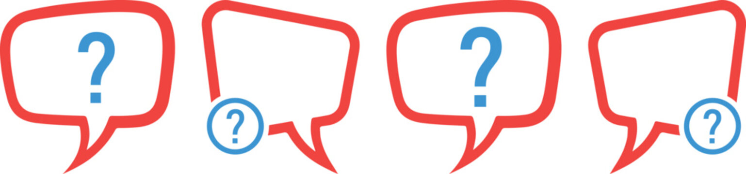 Red speech bubbles with blue question marks vector set isolated on transparent background