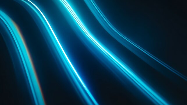 Abstract blue light streaks on dark background, glowing neon lines