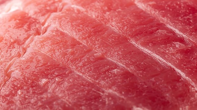 Close-up view of fresh raw tuna meat, showing texture and color details.