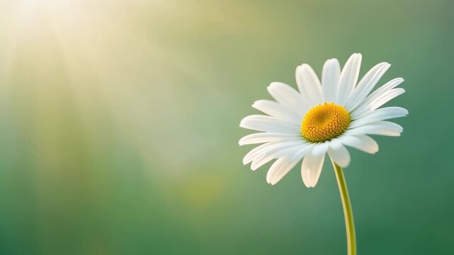 Close-up of a single white daisy flower with yellow center on blurred background