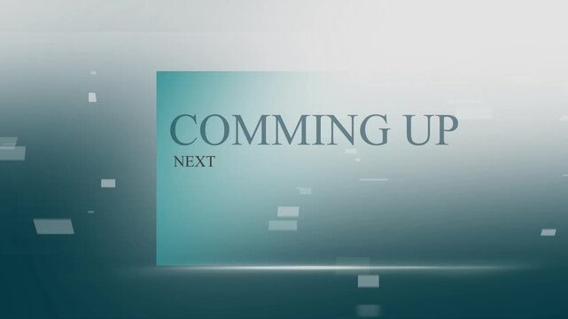 Television broadcast motion graphics banner of the coming up next program, glass effect background   