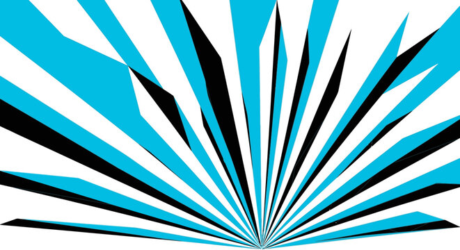 Abstract dynamic radial burst of sharp blue and black lines against a white background, graphic design element