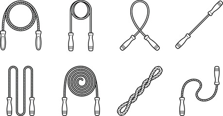 Fitness jump rope and skipping rope line icons set for gym workout cardio exercise © Sabbir Studio