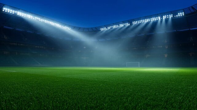 2026 World Cup Football stadium at night with bright floodlights