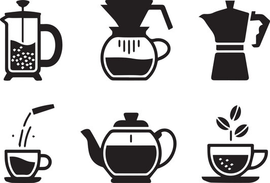 Black and white coffee maker icons on a white background