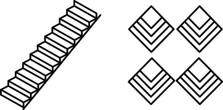 Abstract isometric stairs and geometric levels icons set for business growth progression architectural concept