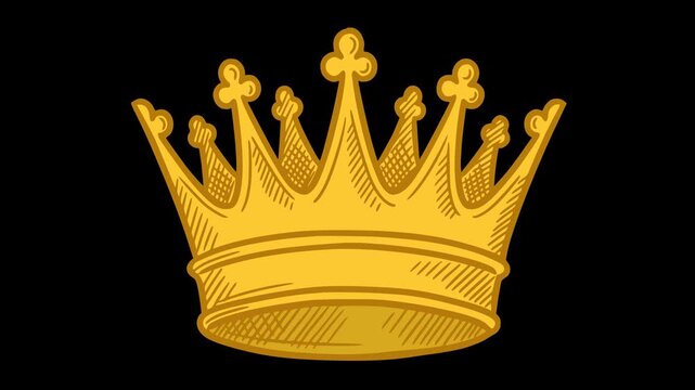 golden king crown animation loop with transparent background alpha channel hand drawn color style vector illustration for royal luxury video edit