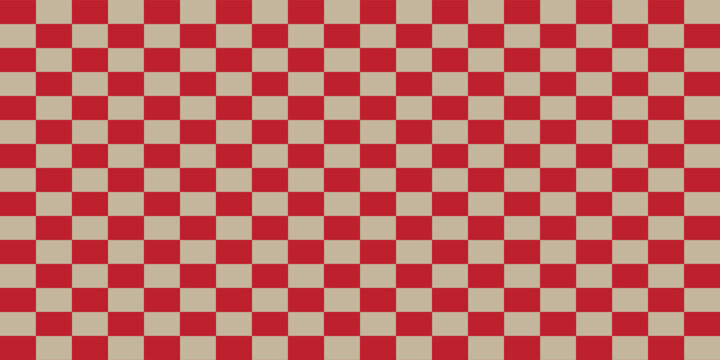 Abstract geometric checkered background with a seamless red and cream rectangular brick grid pattern. Modern minimalist mosaic texture layout for corporate branding and textile banners.