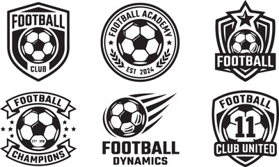 Black football logos and badges with soccer balls © NasimaAktar
