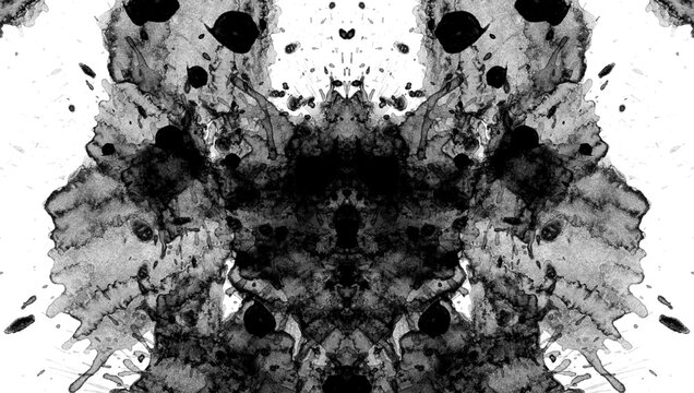 Manchas de tinta negra que crean dibujos abstractos, usados en psicolog&iacute;a, con un fondo transparente.	