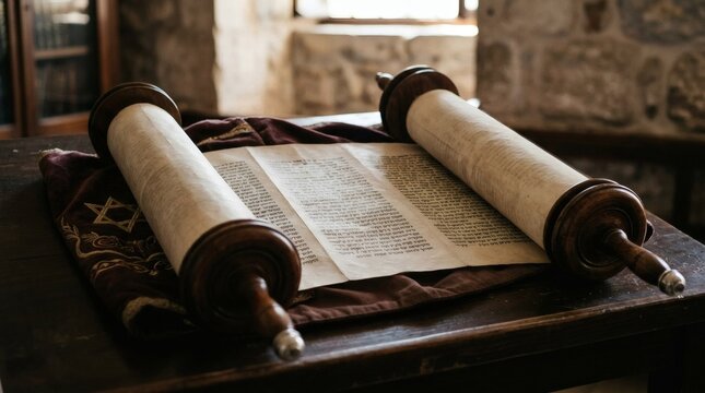 Jewish ritual expressed through luminous scroll imagery representing faith, unity, and spiritual offering