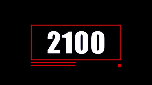 Futuristic 2100 Number Countdown Animation with Red Neon Frame on Black Background