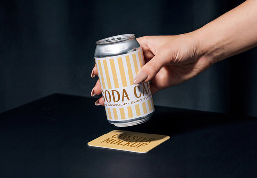 Soda Can & Coaster Mockup