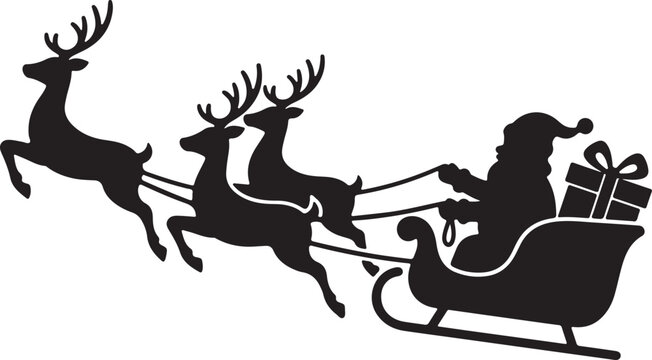 Santa claus riding in sleigh pulled by reindeer