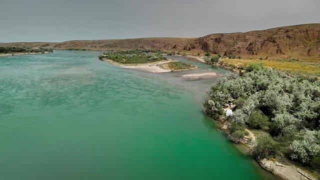 Aerial View of Ili River in South Kazakhstan