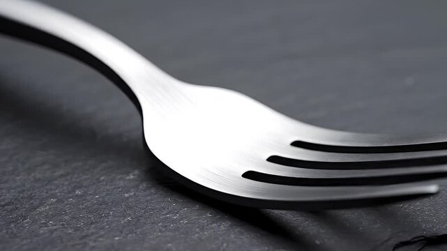 Closeup of a Silver Fork on a Dark Textured Surface.