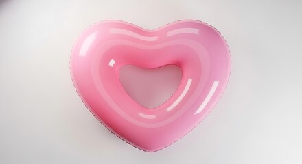 Obraz premium Pink heart shaped inflatable pool float isolated on white background