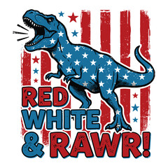 Red White and Rawr Patriotic T Rex American Flag Vector Illustration © TAPU SHAHA