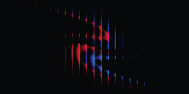 Abstract dark background with glowing blue and red digital waveform divided into sharp vertical lines. Vector illustration.