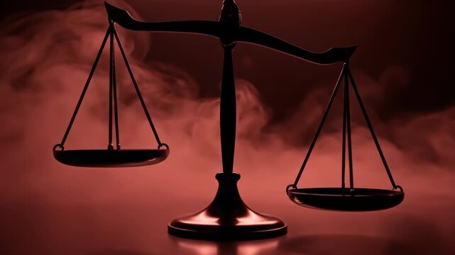 Justice Scales with Smoke and Red Light