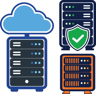 Cloud Server Security and Data Center Hosting Icon Set