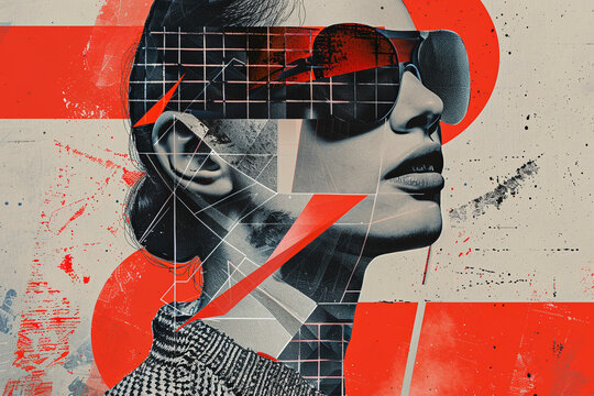 Abstract art collage of a young beautiful woman. Conceptual fashion art design in a modern style