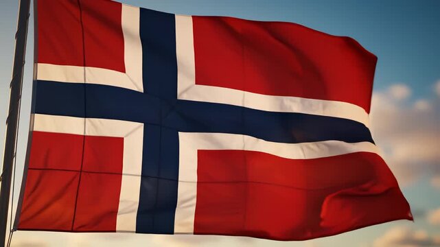Norwegian flag waving in the sky
