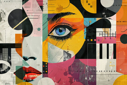 Abstract art collage of a young beautiful woman. Conceptual fashion art design in a modern style