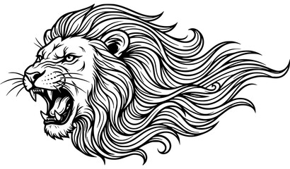 Roaring Lion Head Detailed Line Art Vector Illustration © Shakib