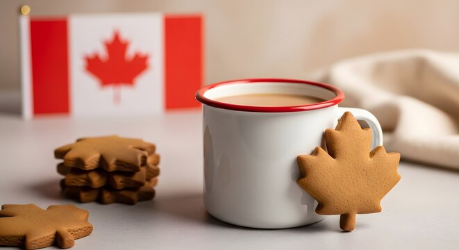 Canadian thanksgiving celebration with maple leaf cookies and flag