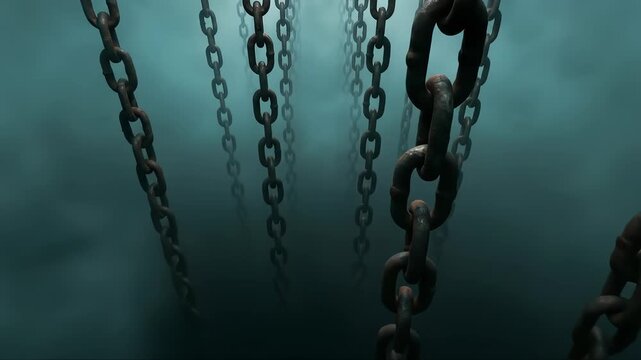 Mysterious Rusty Chains Hanging in Fog