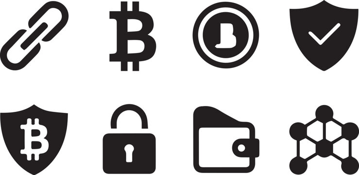 Collection of cryptocurrency and security icons on white background