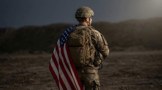 American Soldier with American flag 