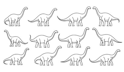 Sauropod Dinosaur Outline Set Long Neck Dinosaur Vector Collection © Shakib