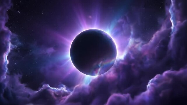Cosmic Eclipse with Glowing Nebula and Stars