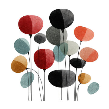 Abstract modern textured botanical graphic isolated on transparent background