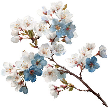 Delicate blossoms on a branch isolated on transparent background