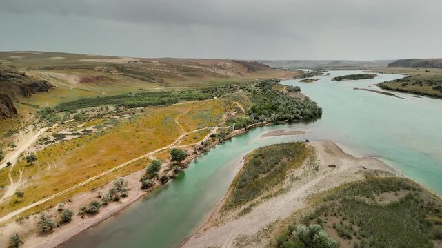 Aerial View of Ili River in South Kazakhstan