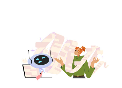 User confused by dozens of different AI answers and generated response options from artificial intelligence chatbot. Flat vector illustration isolated on white background