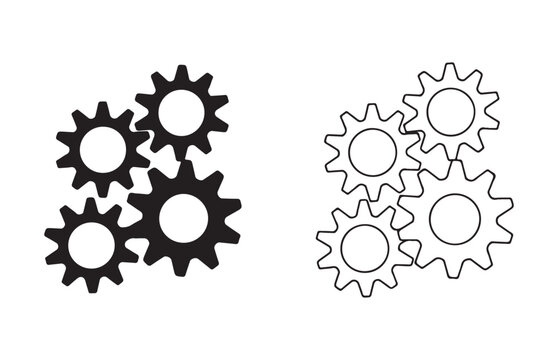 Collection of four gear icons for industrial engineering and complex machine system concepts.