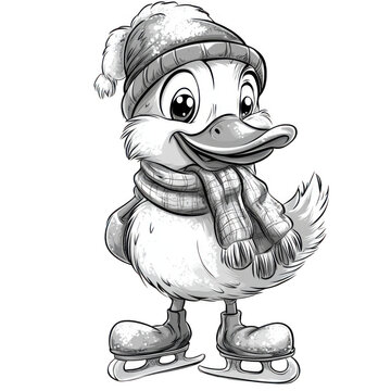 Duckling skating in winter isolated on transparent background