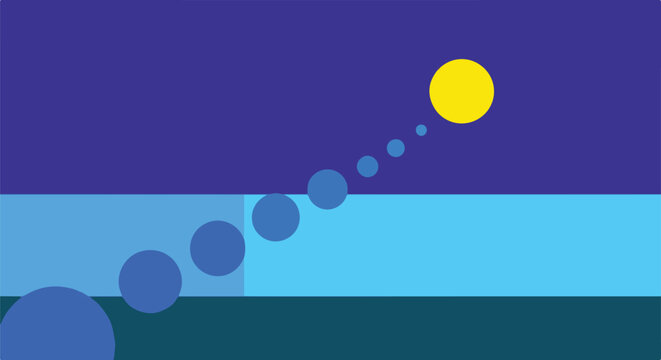 Abstract blue background with yellow circle and gradient bubbles