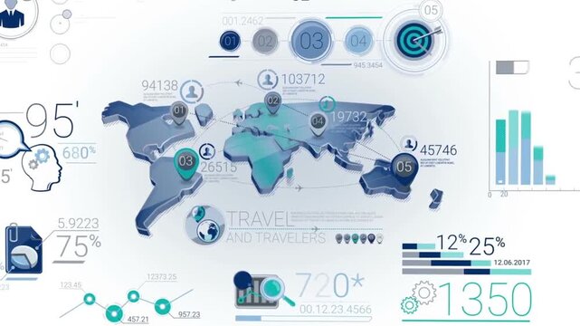 Corporate Business Infographic Elements with World Map and Financial Data Charts