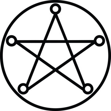 pentacle point star in circle black and white vector illustration on transparent background