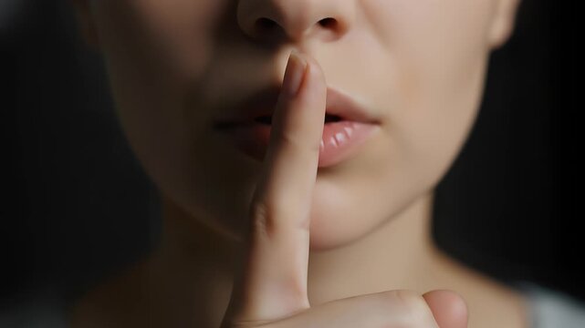 Woman Making Silence Gesture with Finger on Lips