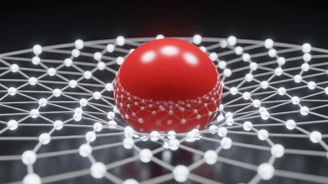 Red Sphere Interacting with Digital Network Structure