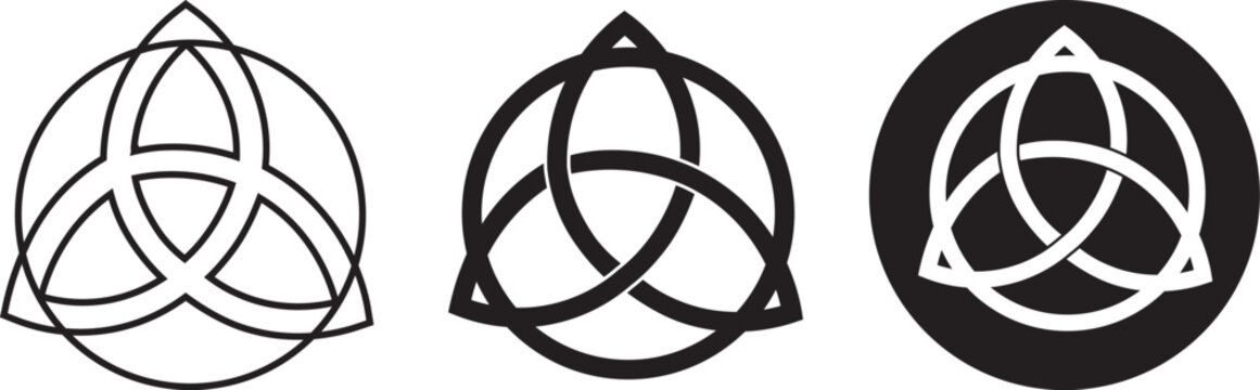 Ancient celtic trinity knot symbol icon set, containing high-quality traditional triquetra vector graphics in an isolated ethnic collection.