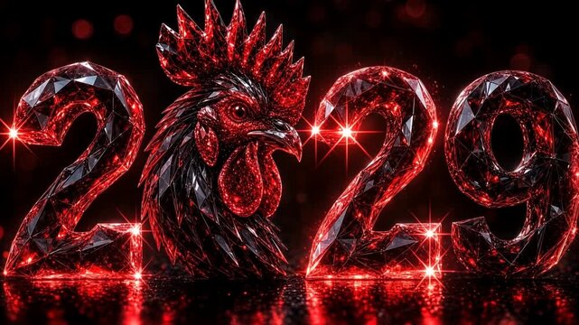 Glowing red crystal rooster symbolizing chinese New Year celebration 2029 Artwork