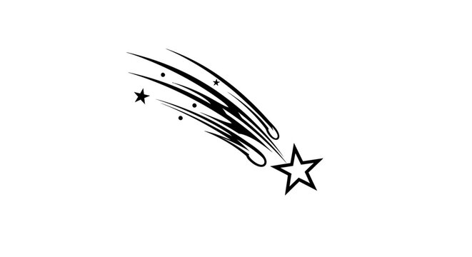Dynamic shooting star vector illustration. Elegant black and white falling star graphic, celestial astronomy symbol.