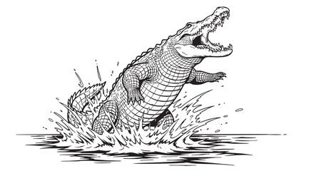 Naklejka premium Crocodile, crocodile vector, wild animal, predator, monochrome illustration, wildlife